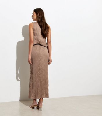 Light Brown Crinkle High Waist Midi Skirt New Look