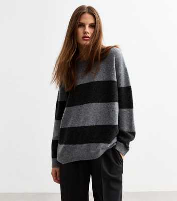 Grey Soft Knit Oversized Striped Jumper