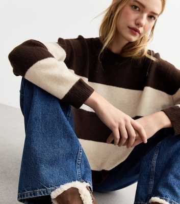 Brown Soft Knit Oversized Striped Jumper