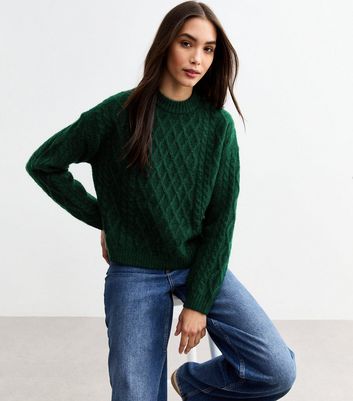 Dark Green Cable Knit Jumper New Look