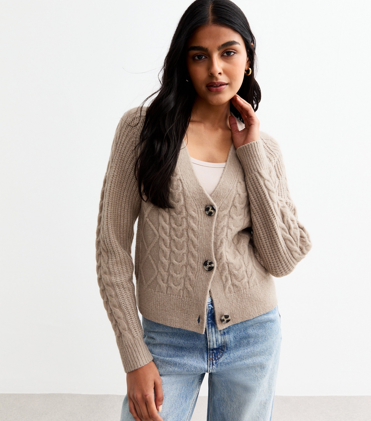 Women's Brown Cable Knit Cardigan New Look