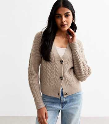 Brown Cable Knit Cardigan