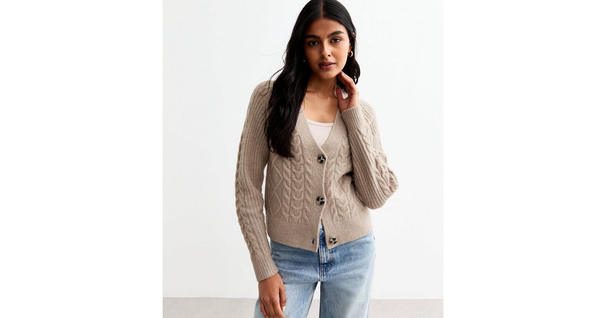 Brown Cable Knit Toggle Cardigan (S)