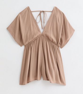 Light Brown Crinkle-Textured Beach Playsuit New Look