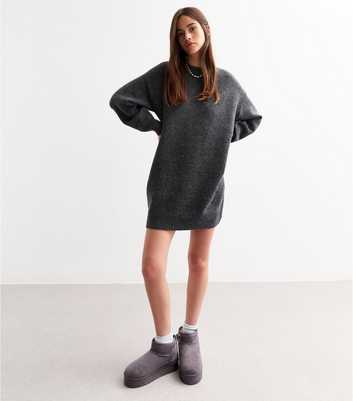 Grey Crew Neck Knitted Mini Dress