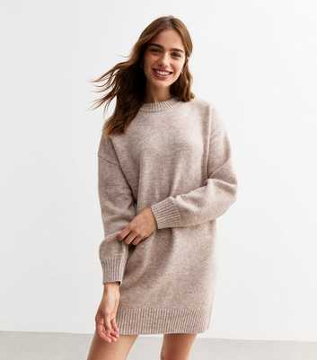 Light Brown Crew Neck Knitted Mini Dress