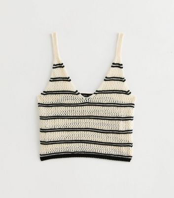 Black Crochet-Knit Vest Top New Look
