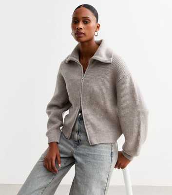 Mink High Neck Knitted Bomber Cardigan