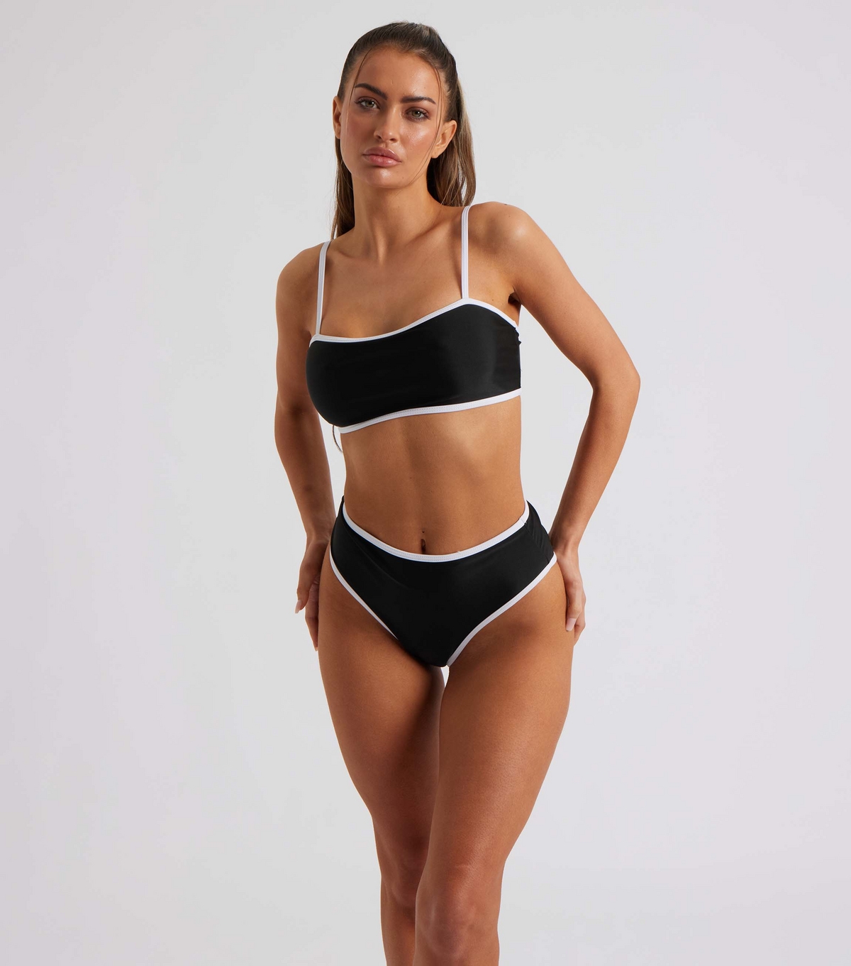 Women's Black Contrast Trim Bikini Top Urban Bliss New Look