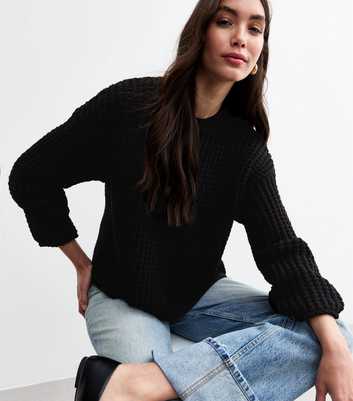 Black Moss Stitch Crew-Neck Jumper