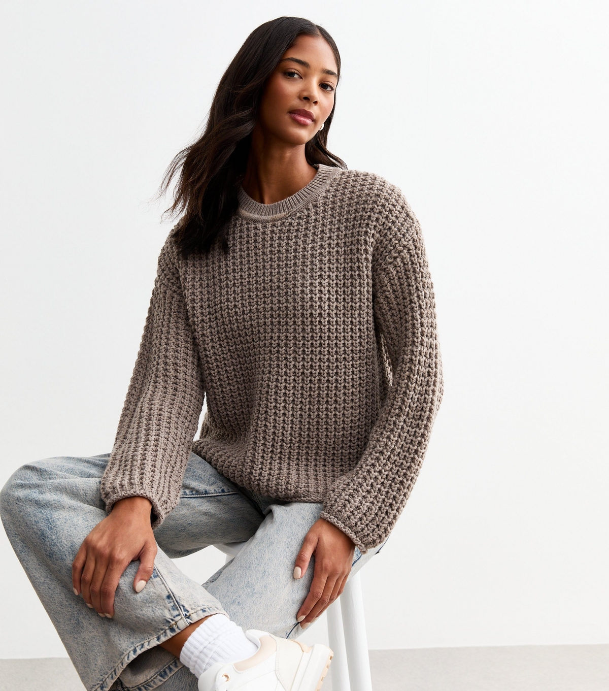 Women's Mink Moss Stitch Crew-Neck Jumper New Look