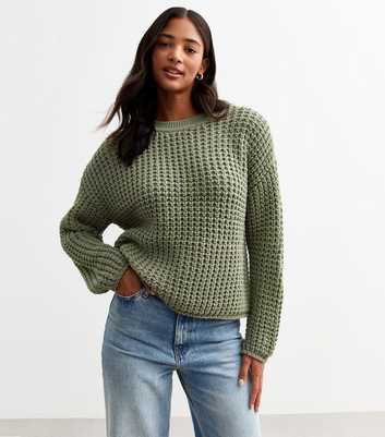 Green Moss Stitch Crew-Neck Jumper