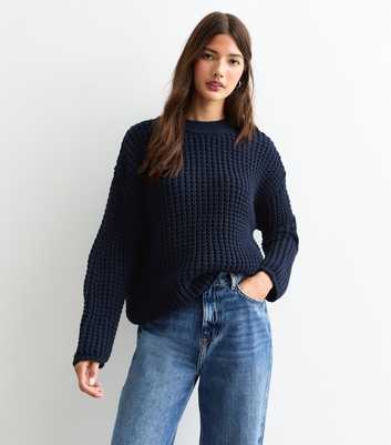 Navy Moss Stitch Crew-Neck Jumper