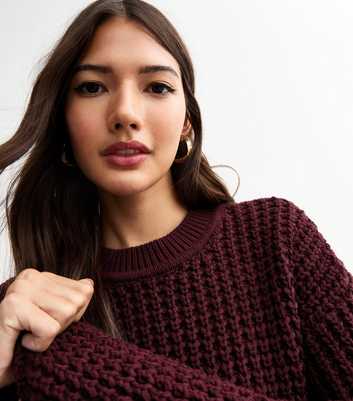 Burgundy Moss Stitch Crew Neck Jumper