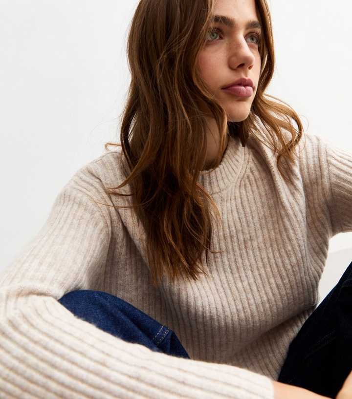 Cream Ribbed Knit Crew Neck Jumper