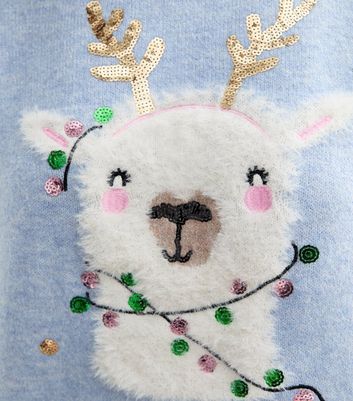 Blue Christmas Llama Soft Knit Long Sleeve Jumper New Look