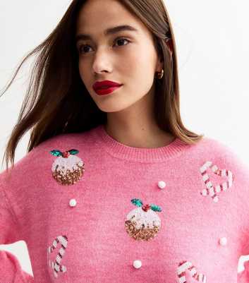 Pink Christmas Knitted Candy Cane Jumper