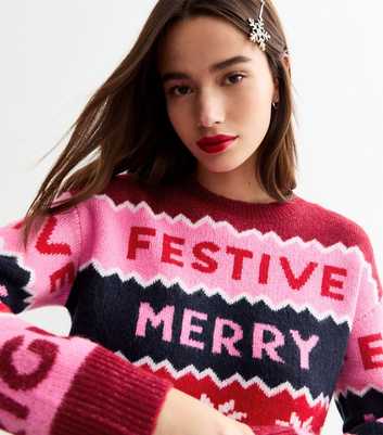 Pink Christmas Soft Knit Patterned Jumper