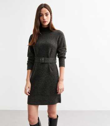 Grey Belted Knitted Mini Dress 