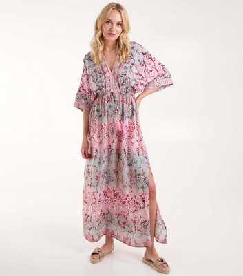 Blue Vanilla Pink Floral Kimono Midi Dress