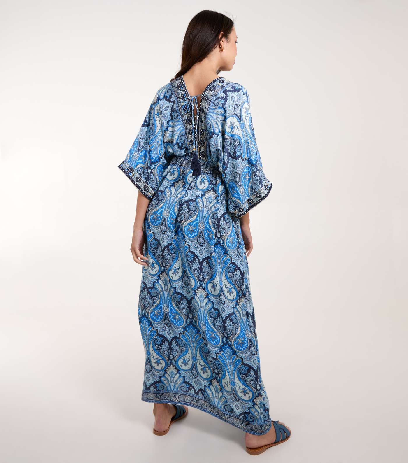 Blue Vanilla Blue Paisley Print Embroidered Kimono Maxi Dress Image 4