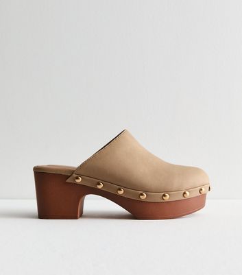 Brown Leather Look Block Heel Clogs New Look