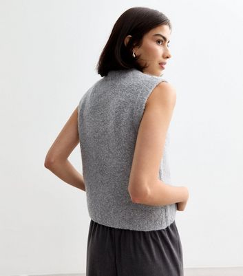 Grey Boucle Knit Sweater Vest New Look