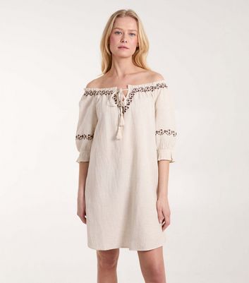 Blue Vanilla Stone Embroidered Mini Tunic Dress New Look