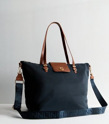 Navy Zip Top Tote Bag New Look