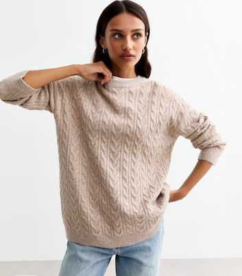 Mink Crew Neck Cable Knit Jumper