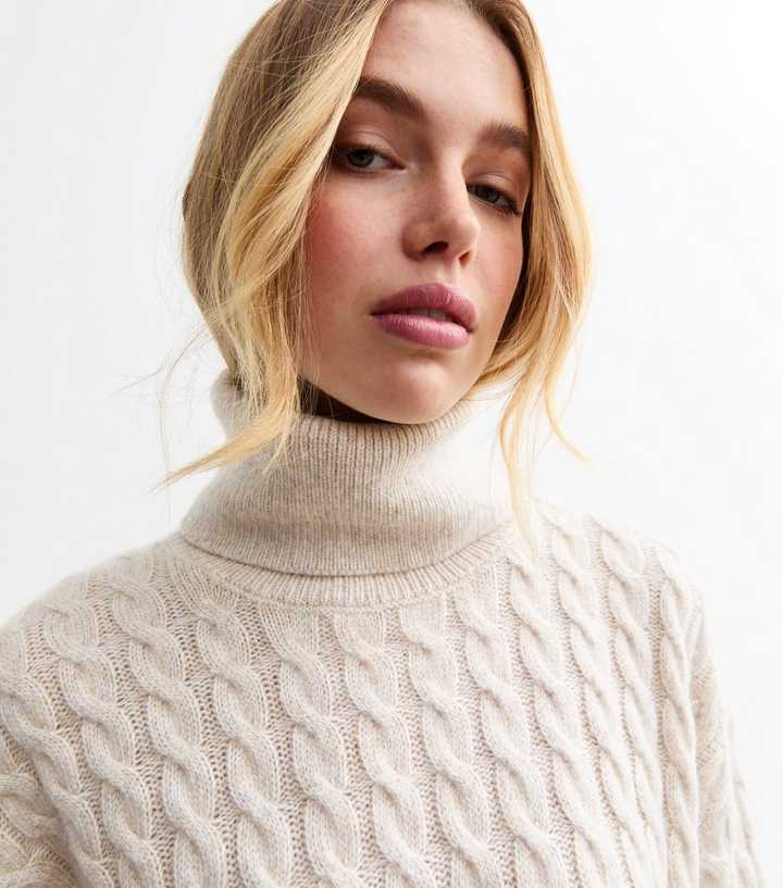 Cream Cable Knit Roll Neck Jumper New Look