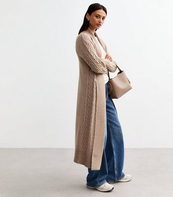 Mink Cable Knit Maxi Cardigan New Look