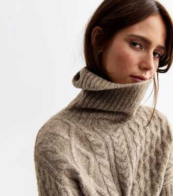 Mink Cable Knit Roll Neck Jumper