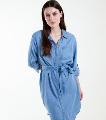 Blue Vanilla Blue Belted Mini Shirt Dress New Look