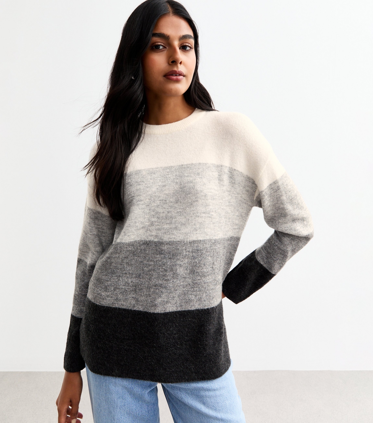Women's Grey Colour Block Knit Jumper New Look