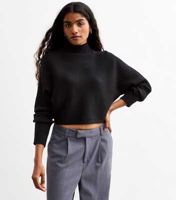 Petite Black Rib Knit Cropped Jumper