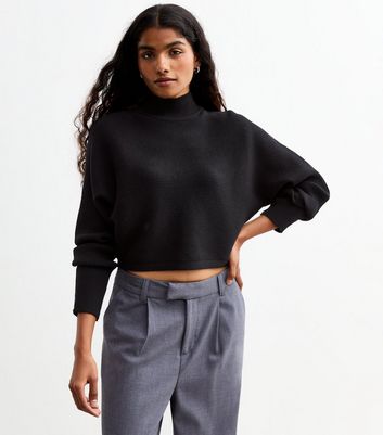 Womens cropped black jumper sale