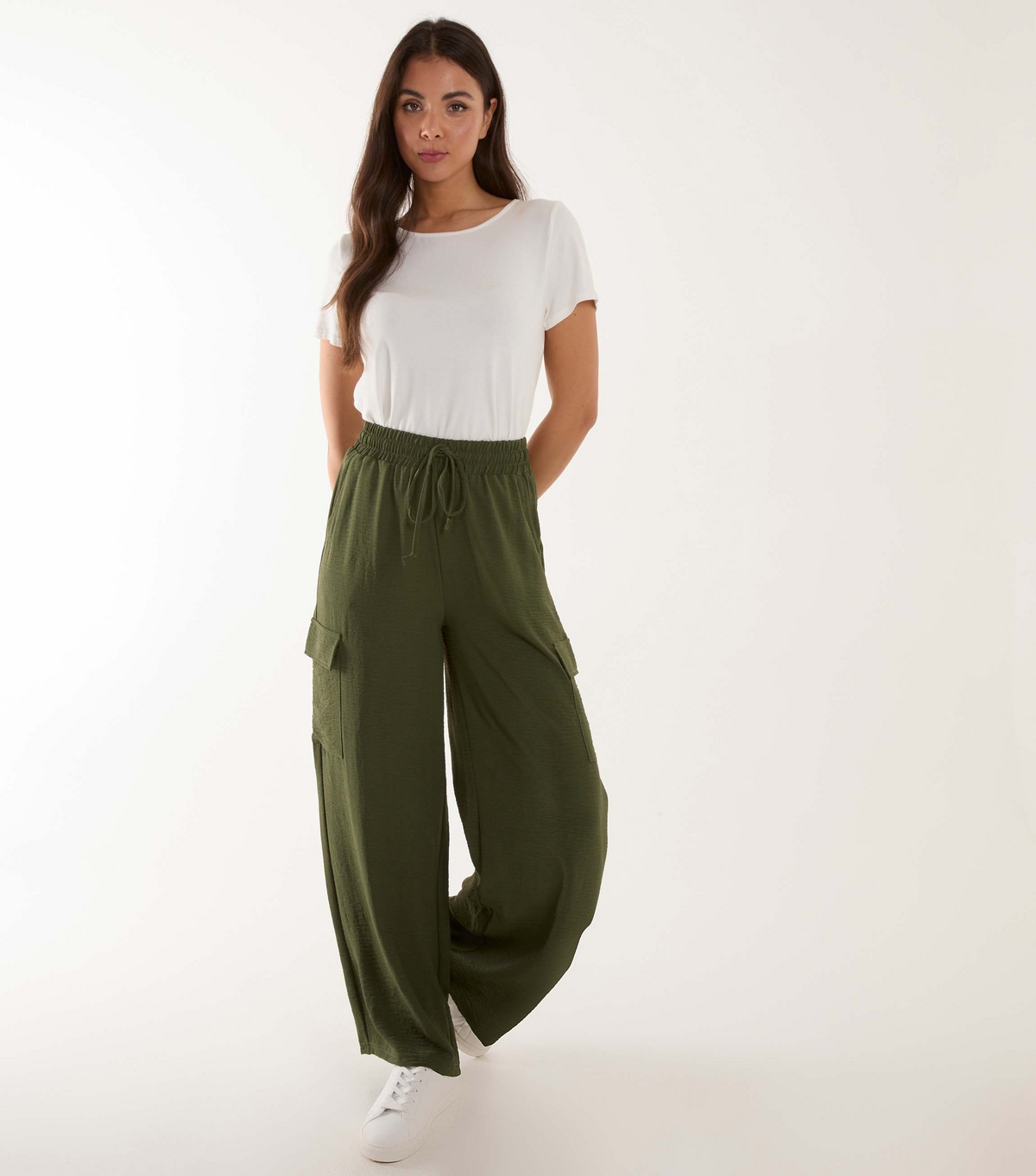 Women's Khaki Wide Leg Cargo Trousers Blue Vanilla New Look