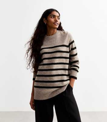 Petite Brown Crew Neck Striped Jumper