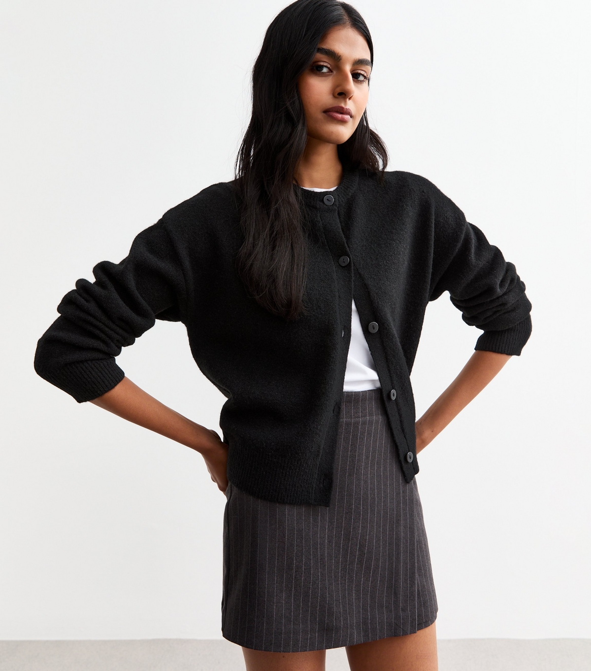 Women's Black Soft Knit Crew Neck Cardigan New Look