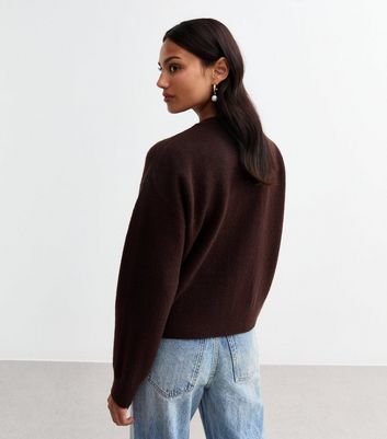 Brown Soft Knit Crew Neck Cardigan New Look