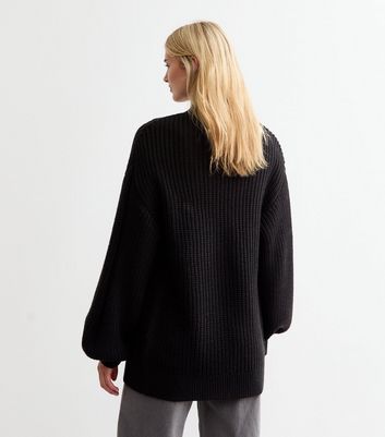 Tall Black Balloon Sleeve Chunky Knit Cardigan New Look