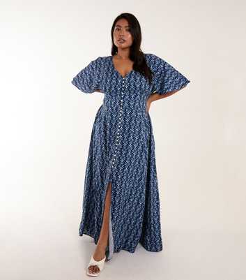 Blue Vanilla Curves Navy Abstract Print Maxi Dress