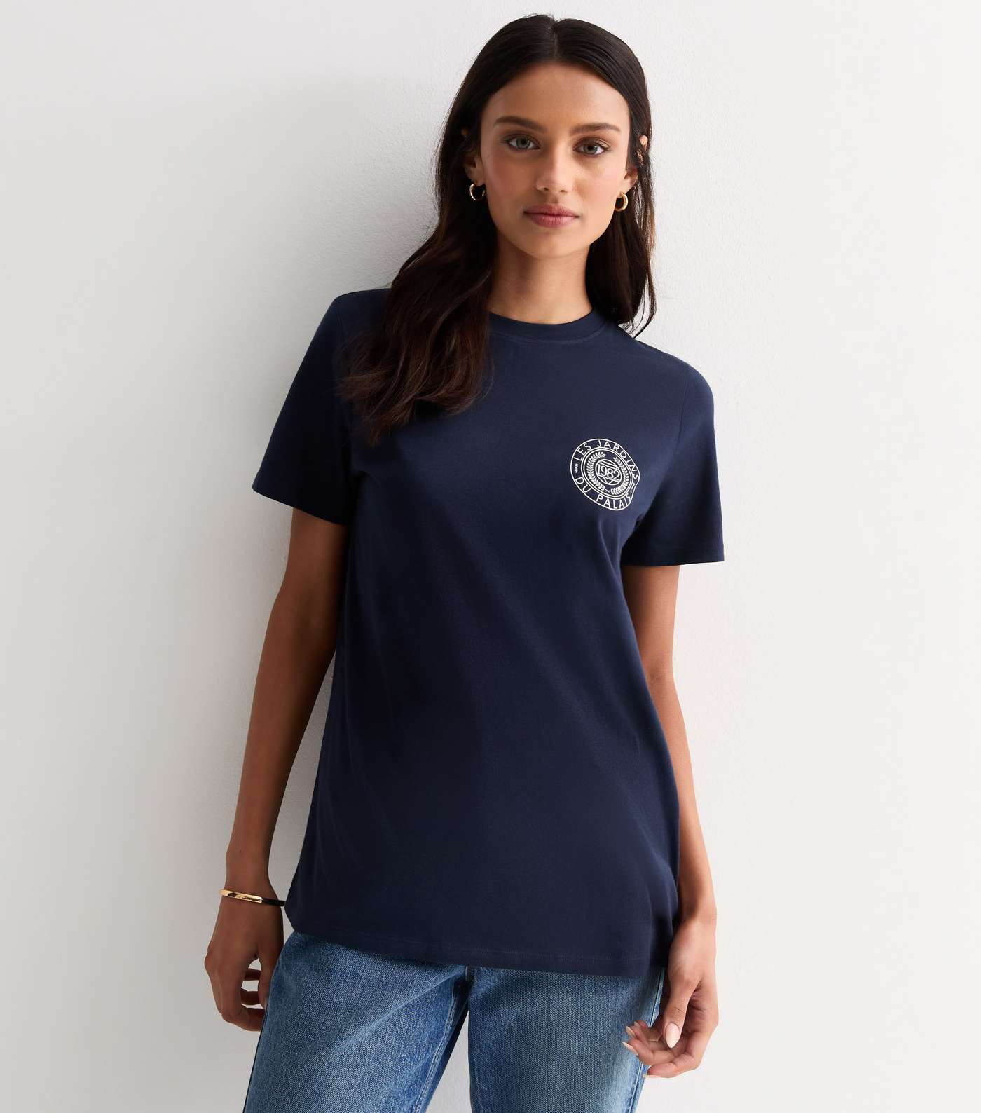 Navy Crest Motif T-Shirt Image 3
