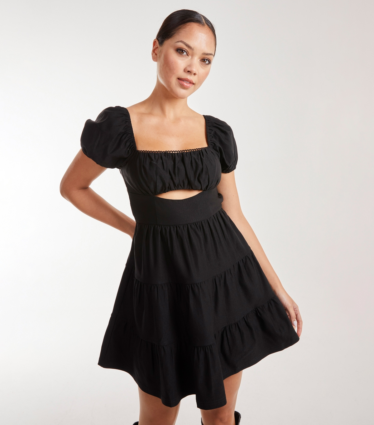 Women's Black Puff Sleeve Mini Dress Pink Vanilla New Look