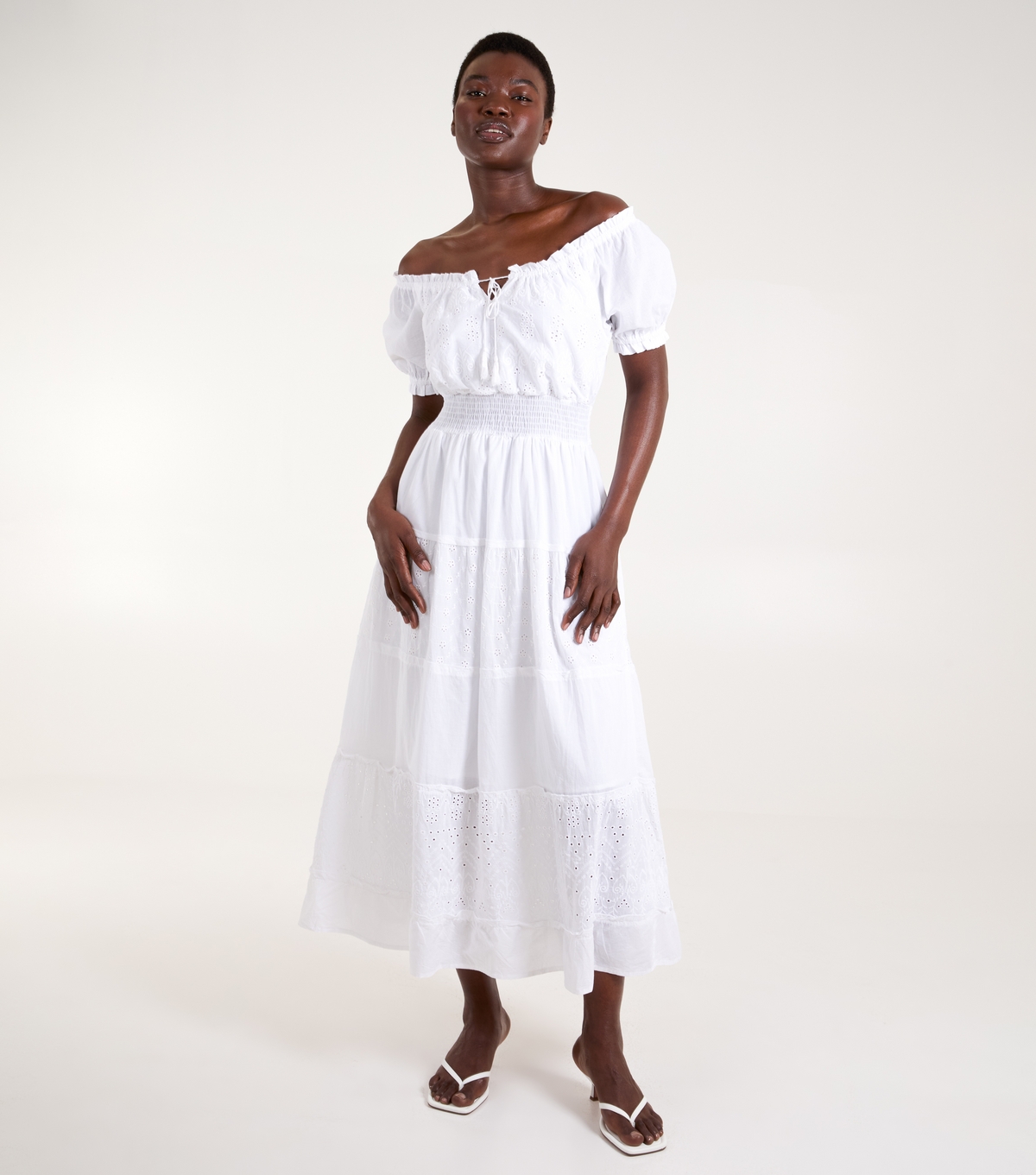 Women's White Embroidered Bardot Maxi Dress Blue Vanilla New Look