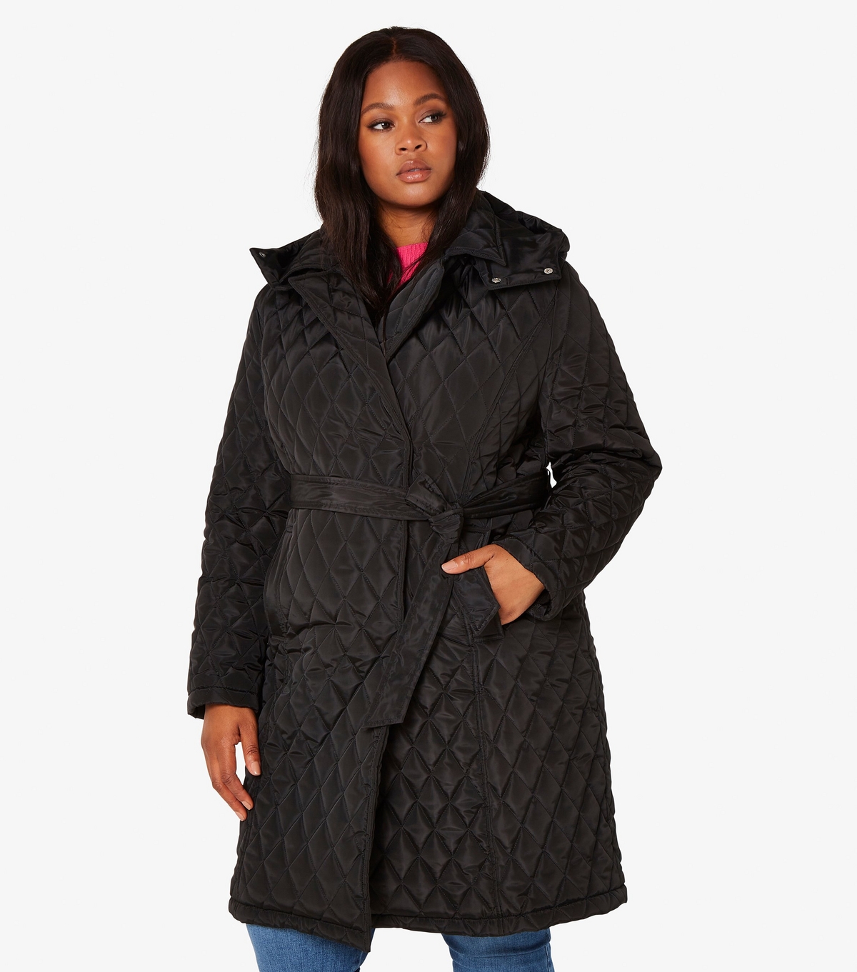 Women's Curve Black Quilted Coat Apricot New Look