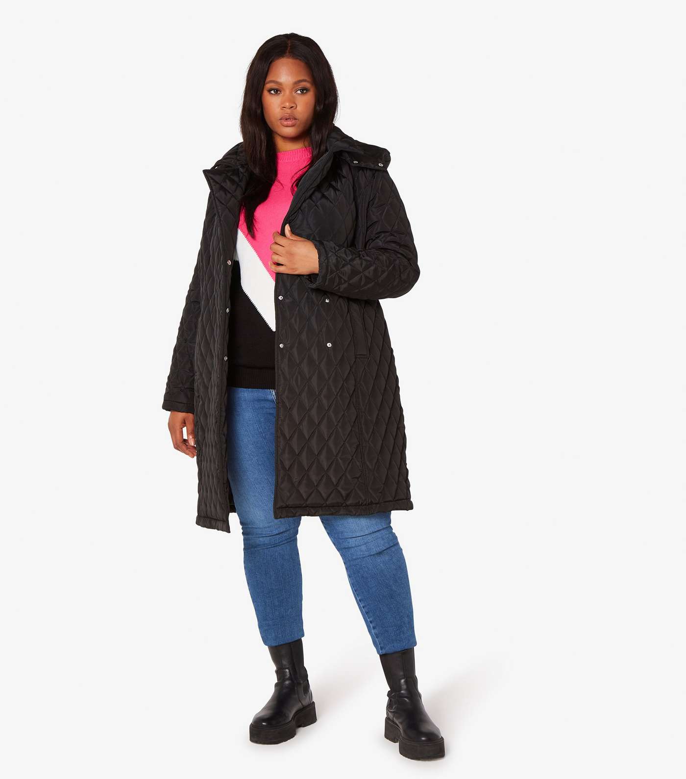 Apricot Curve Black Quilted Coat Image 2