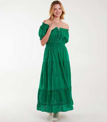 Blue Vanilla Green Cotton Broderie Tiered Maxi Dress