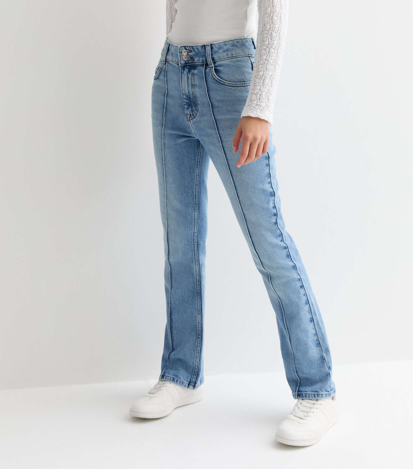 Girls Blue Low Rise Seam Front Bootcut Jeans Image 5